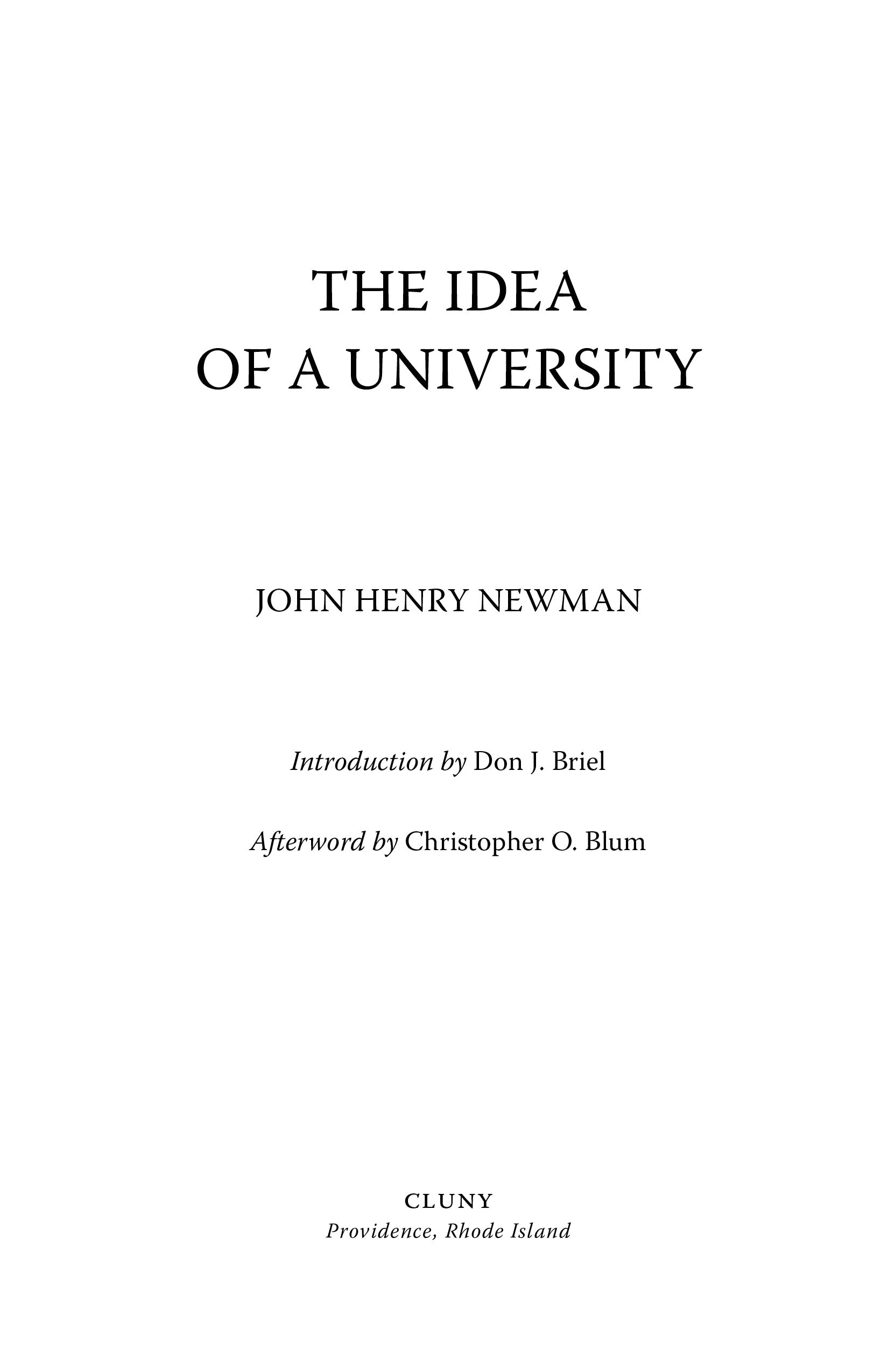 Title page: The Idea of a University by John Henry Newman