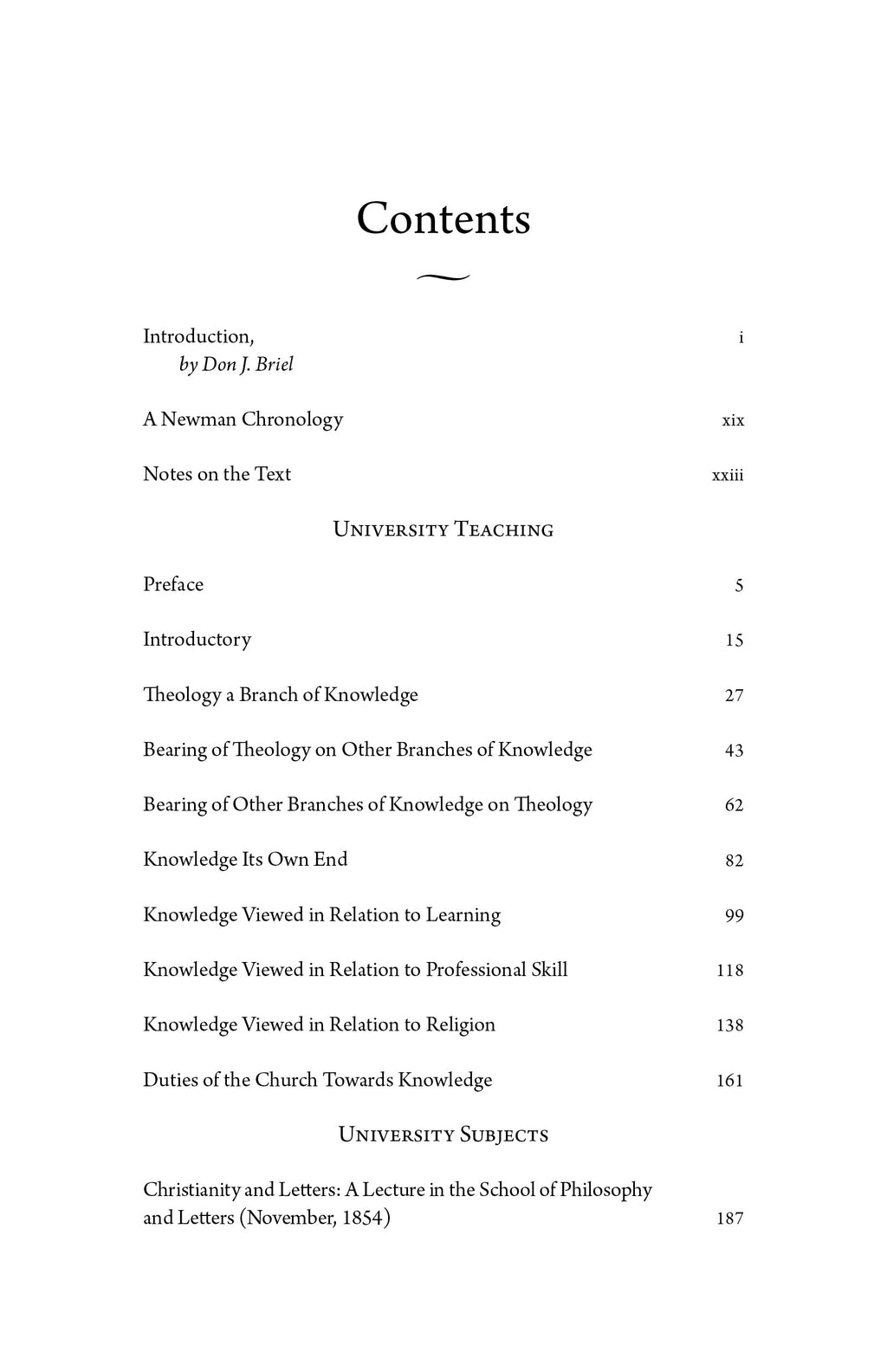 Contents page listing University Teaching and University Subjects with page numbers
