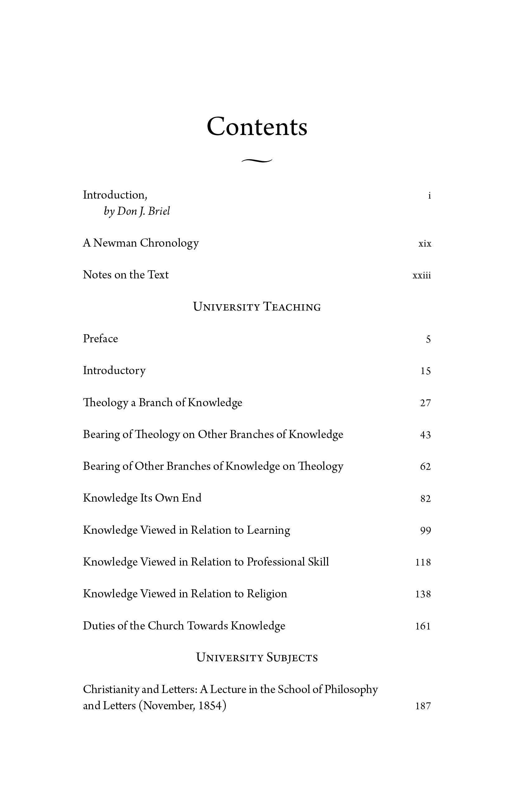 Contents page listing University Teaching and University Subjects with page numbers