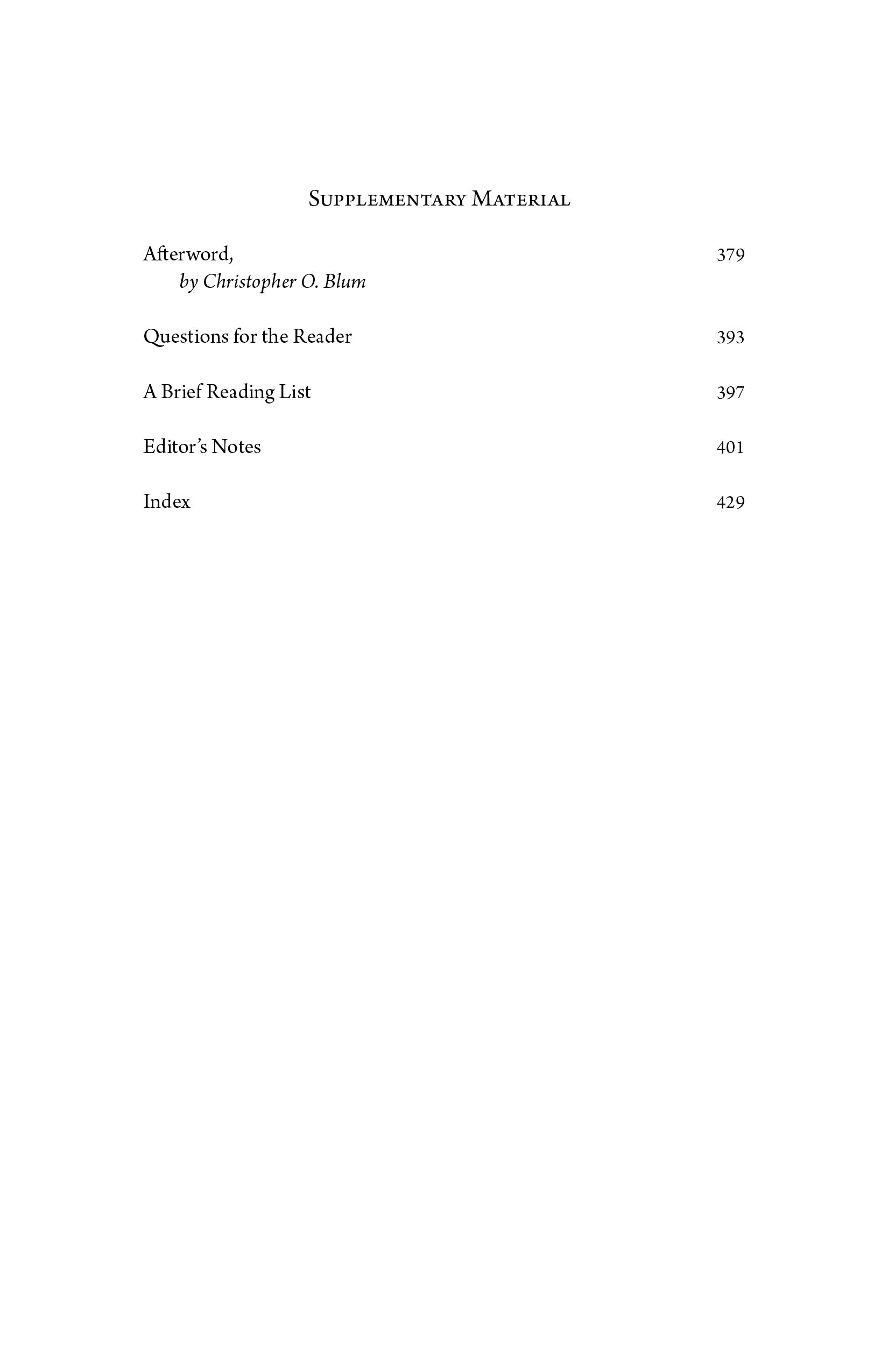 Supplementary material page with headings and page numbers