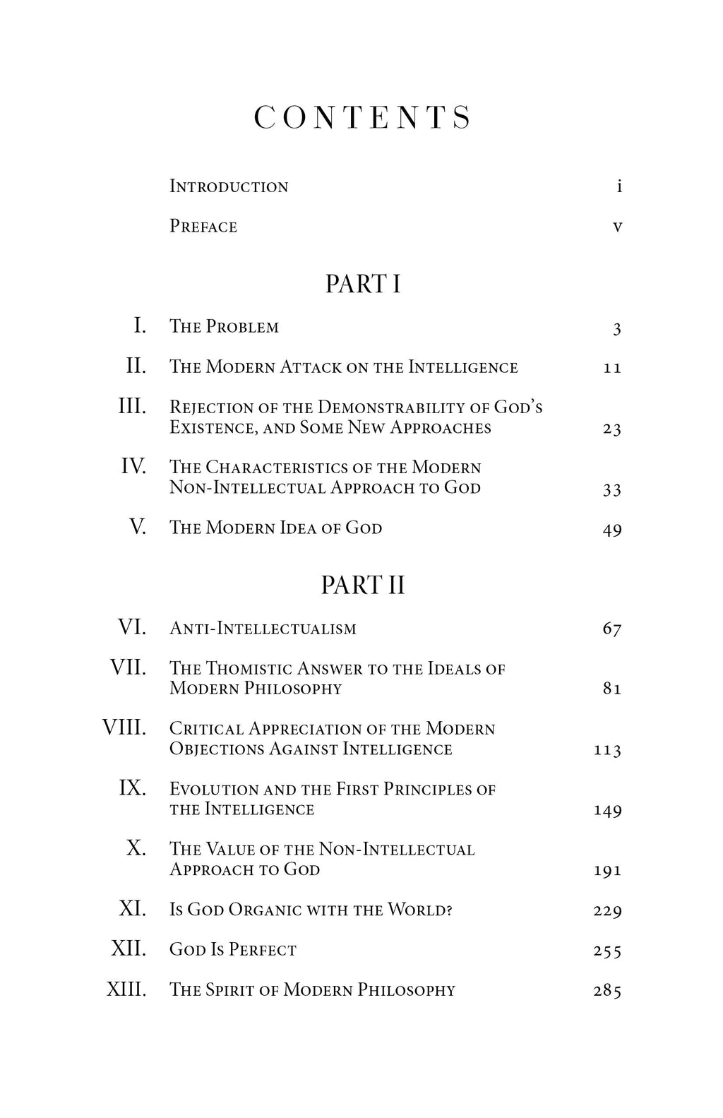 Philosophy book contents page with chapter list under Part I and II