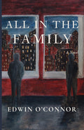Novel book cover: red city windows, two standing silhouettes, blue title lettering.