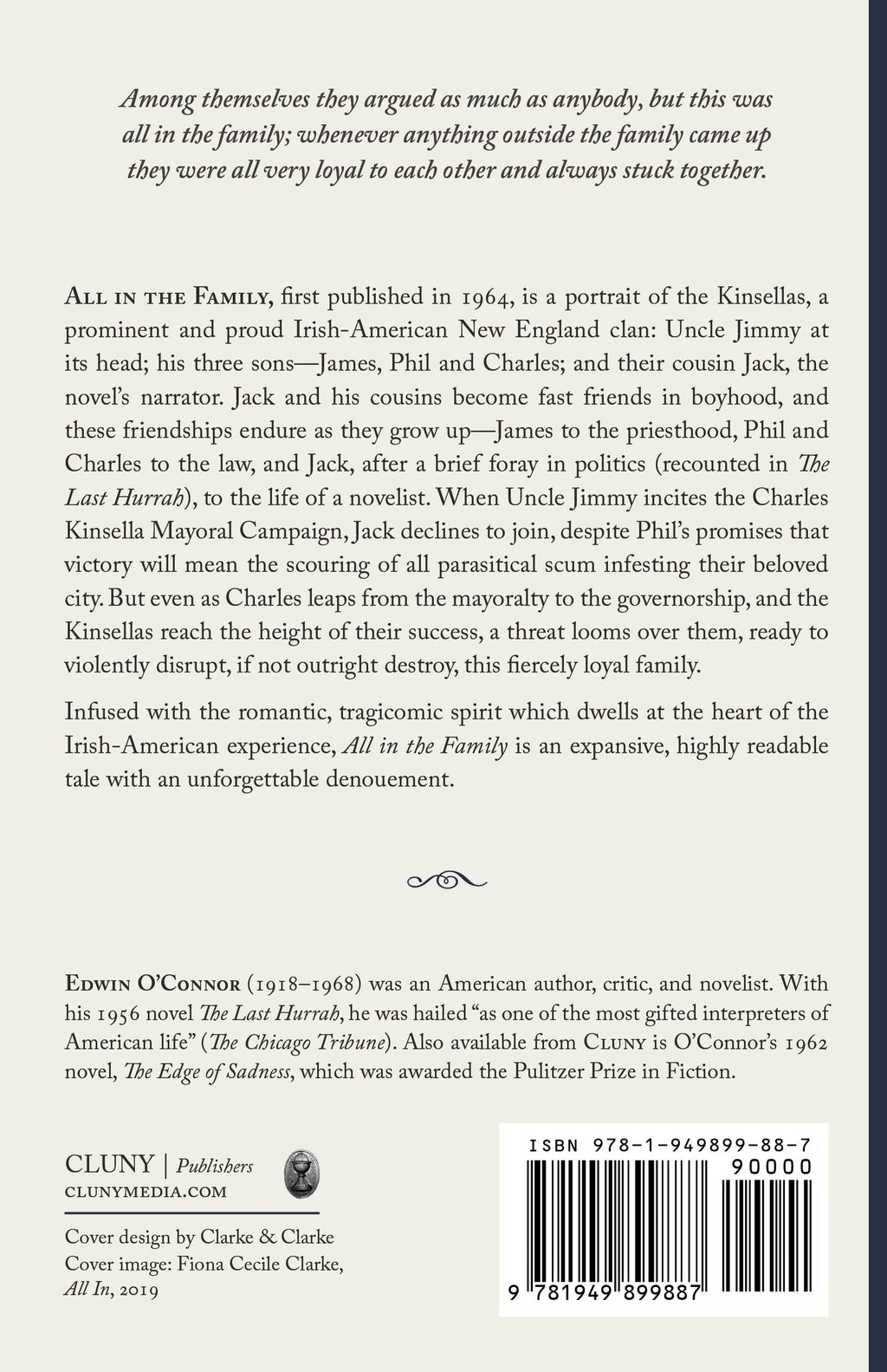 Novel back cover with paragraphs and a barcode near the bottom edge.