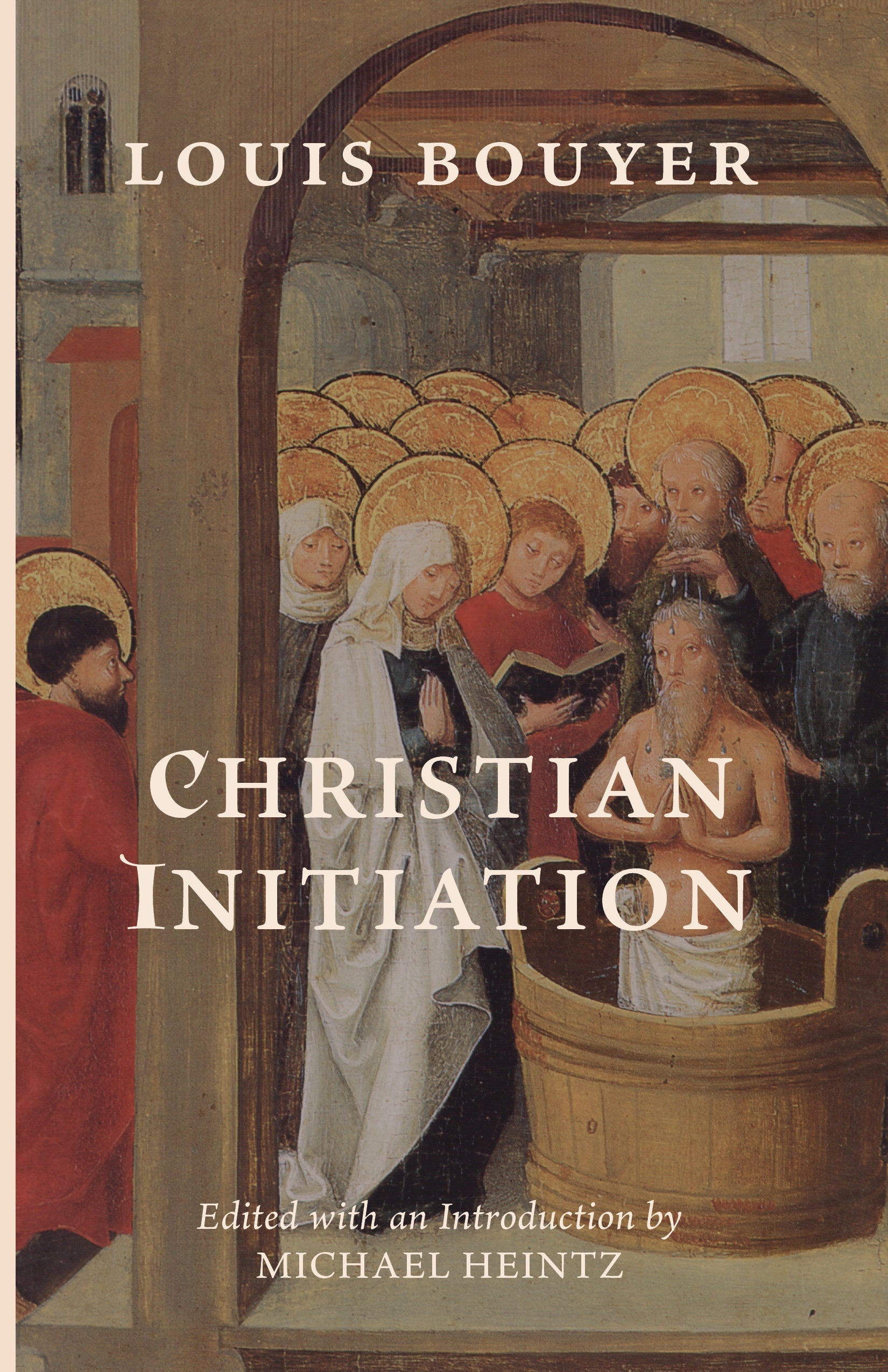 Hardcover book with painted religious scene and large white title text