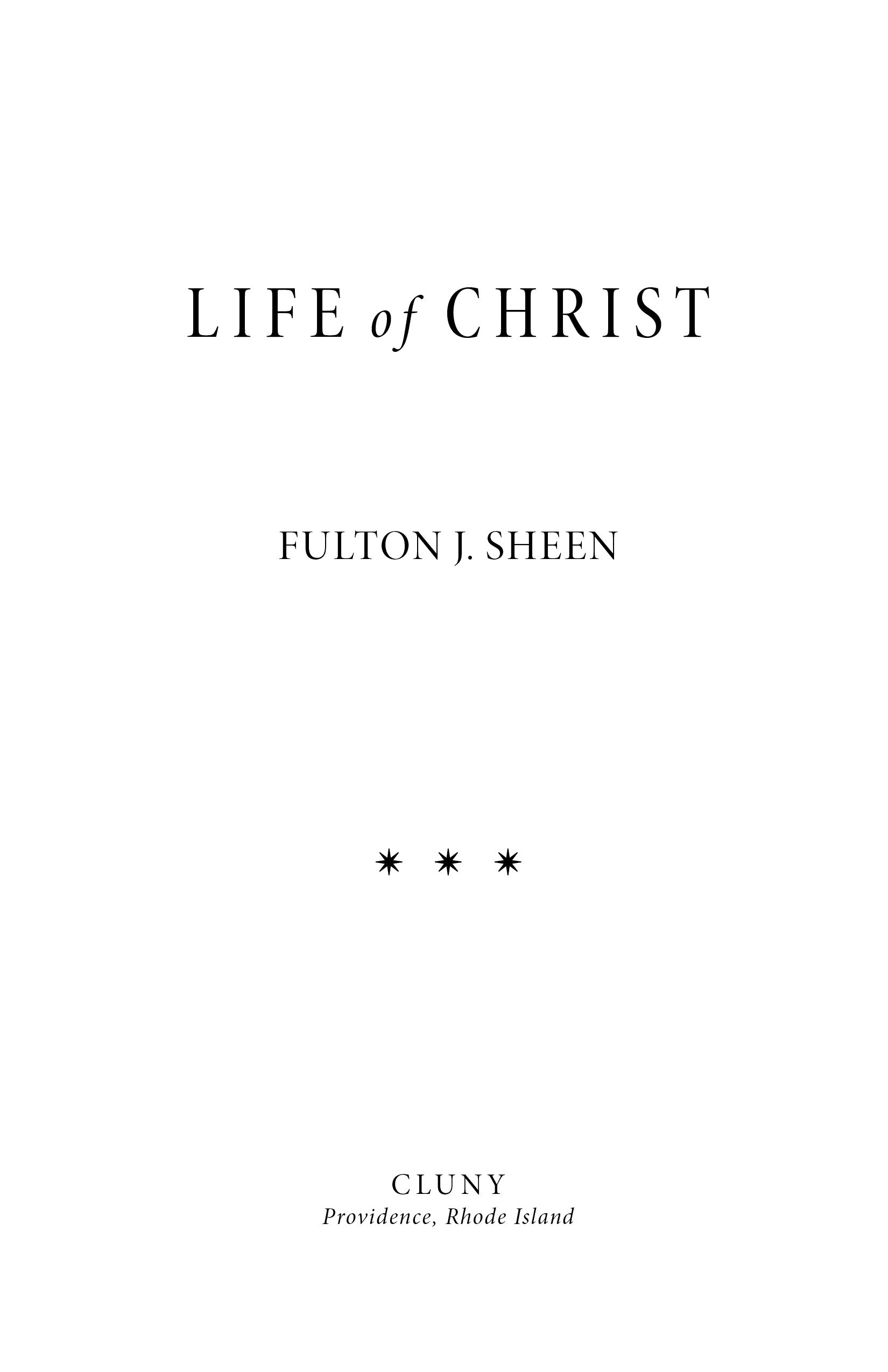 Paperback book title page with LIFE of CHRIST, Fulton J. Sheen, and CLUNY