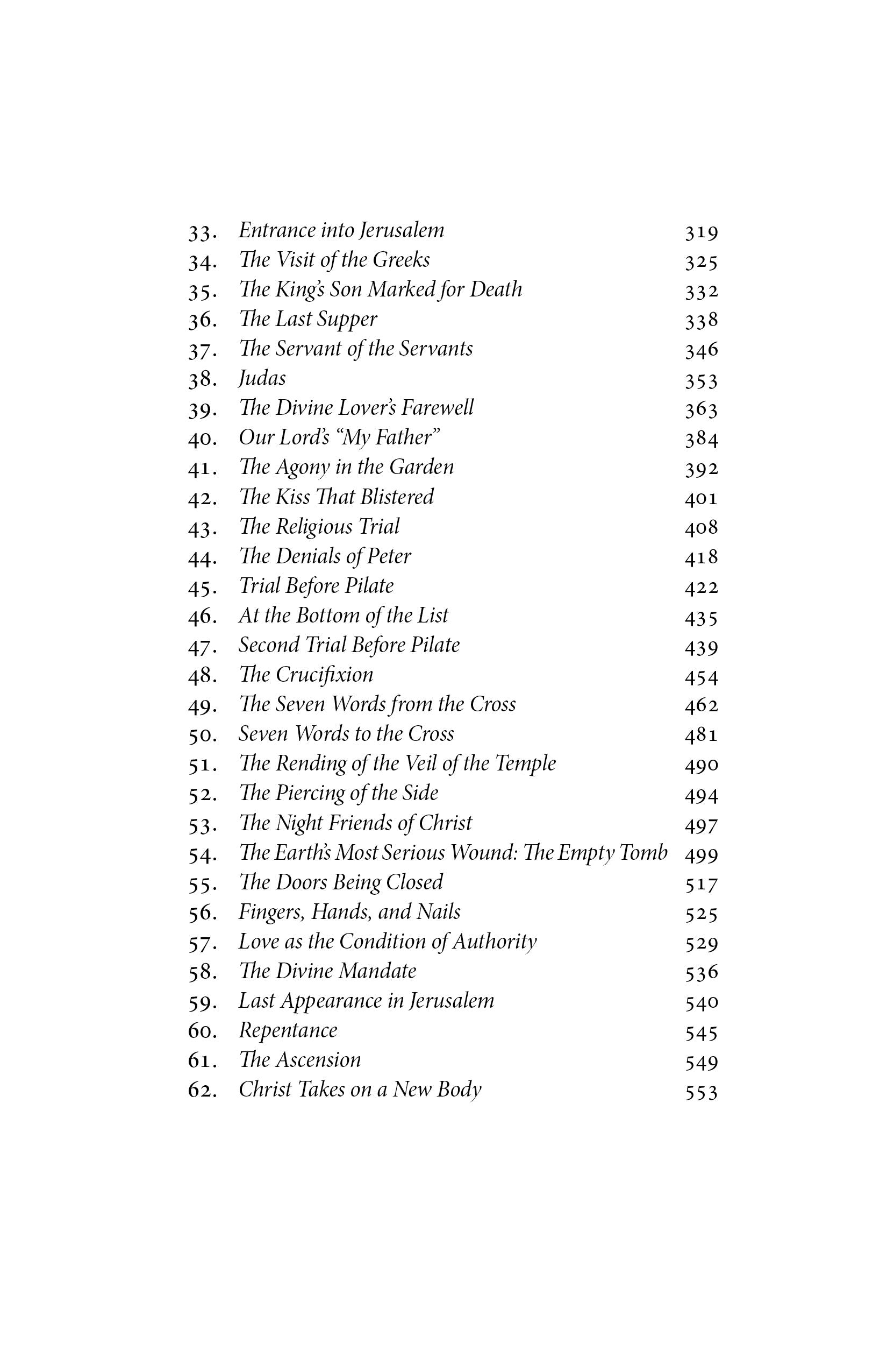 Paperback book contents page continued with numbered chapter titles