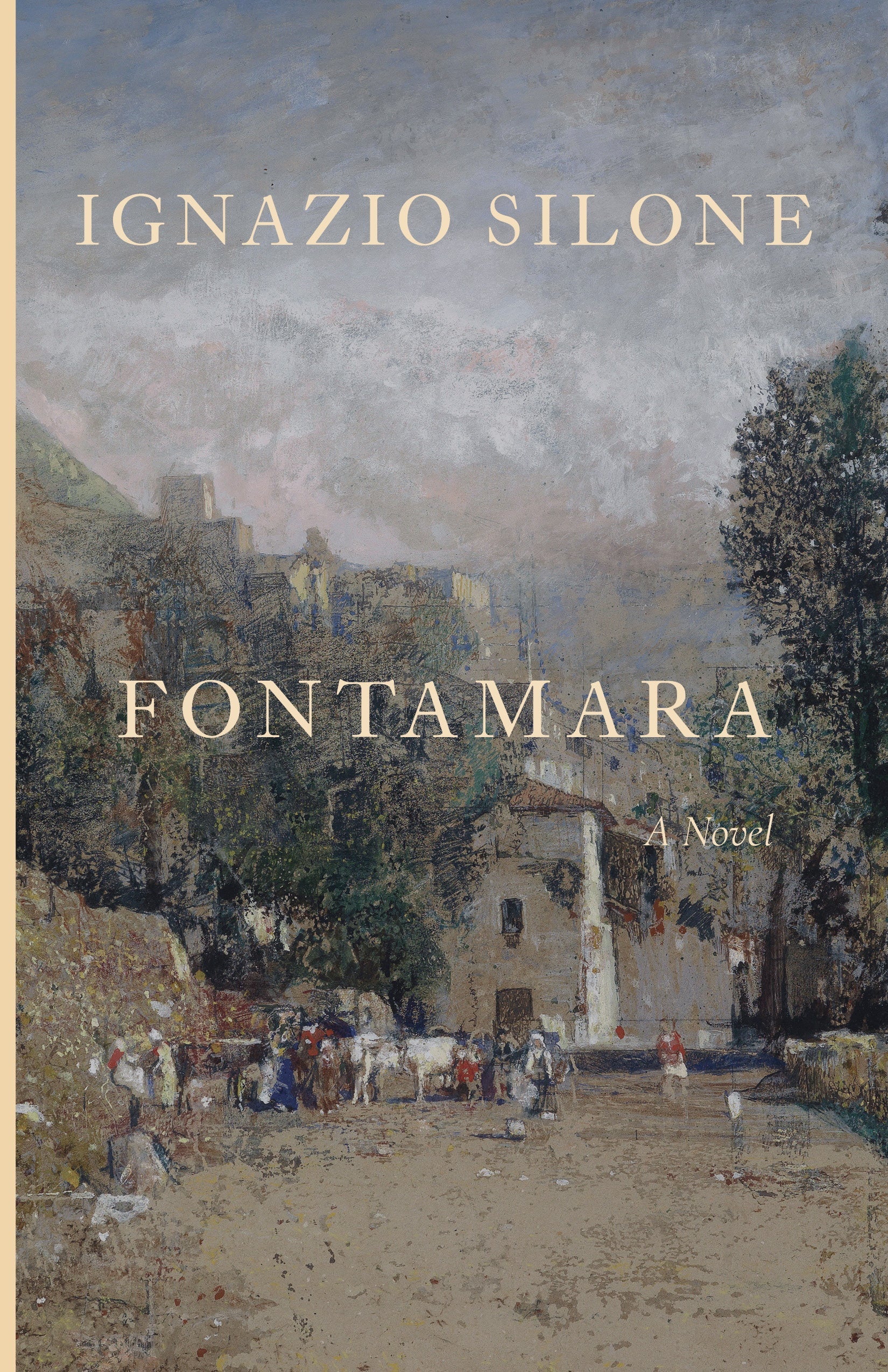 Fontamara novel book cover with scenic village artwork and title text