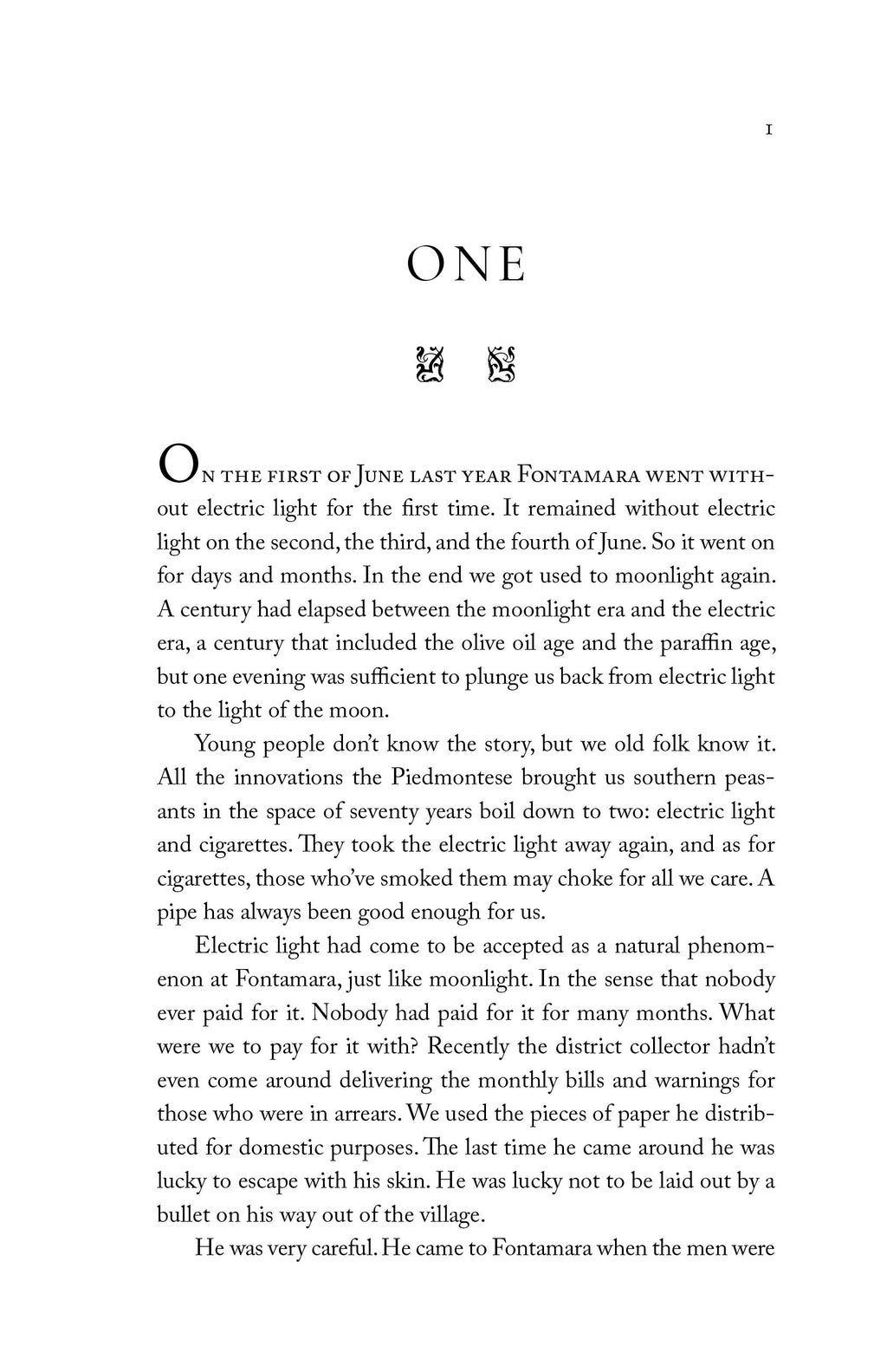 Fontamara interior page with chapter text labeled ONE