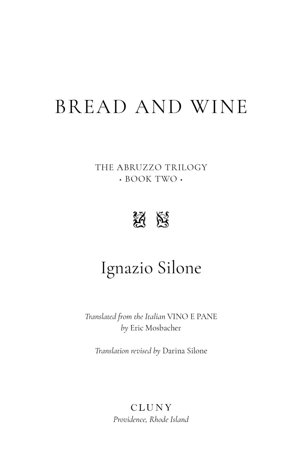 Book title page with The Abruzzo Trilogy and author Ignazio Silone