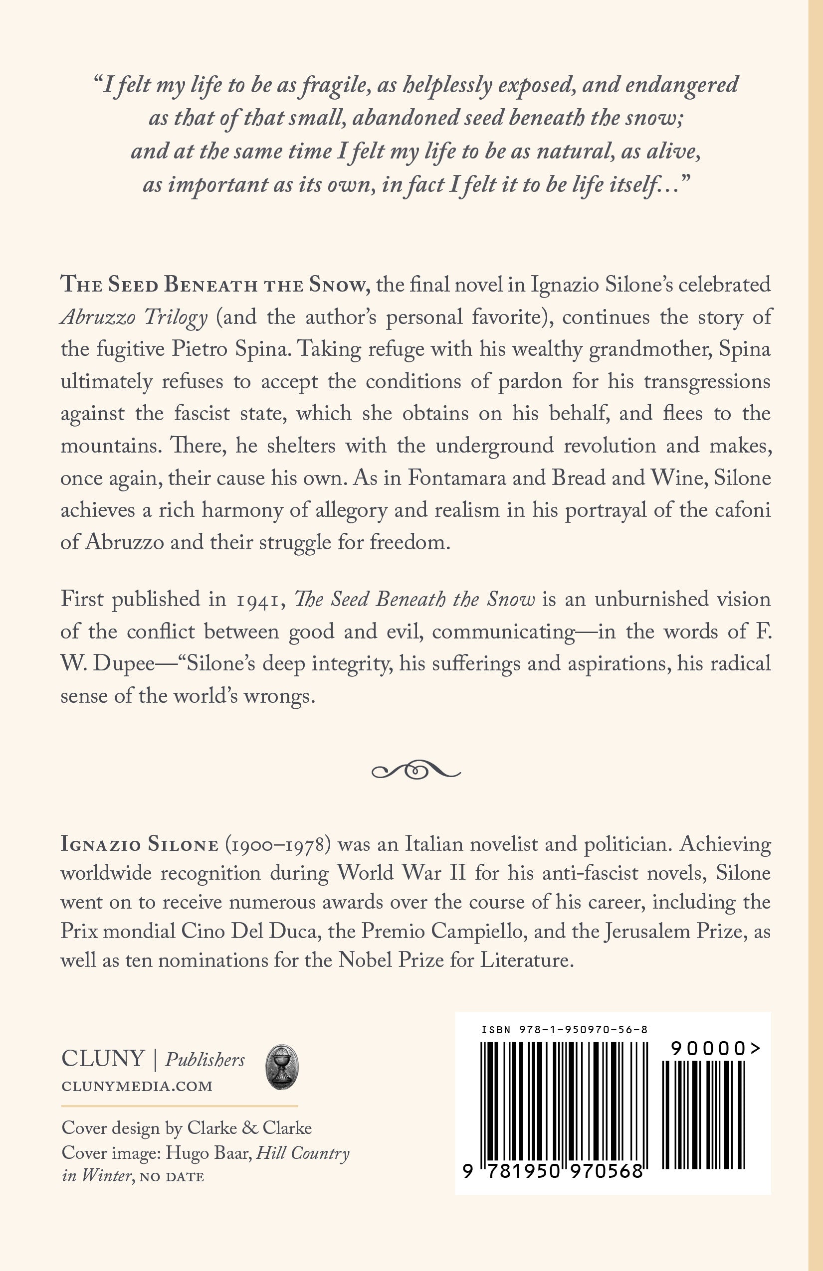 Novel back cover with synopsis text and barcode label