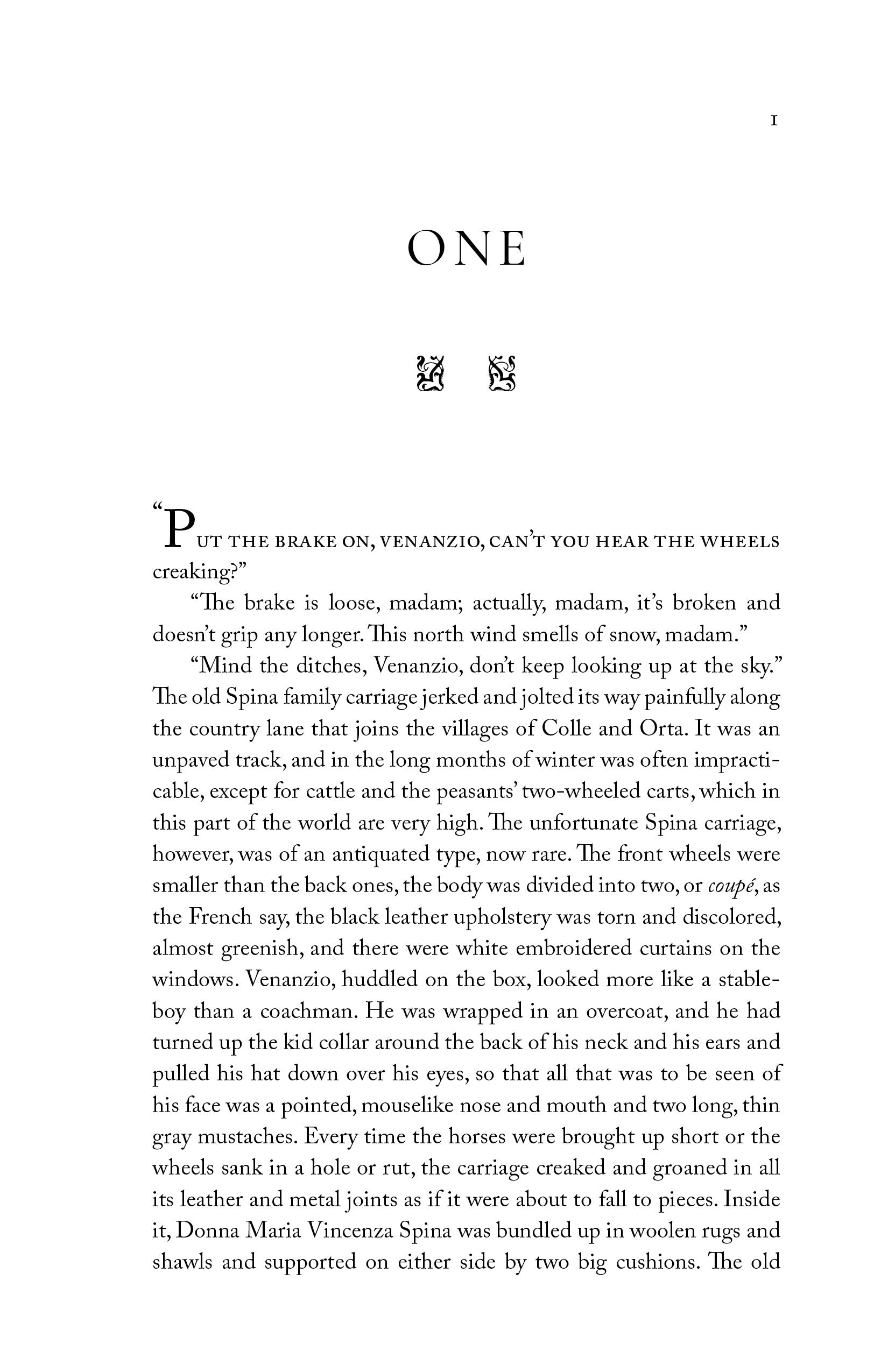 Novel chapter page titled ONE with paragraphs of printed text