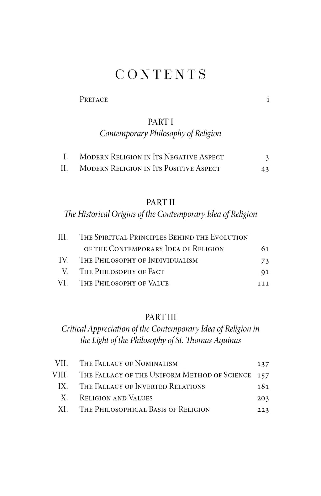 Religion Without God table of contents page with sections and page numbers