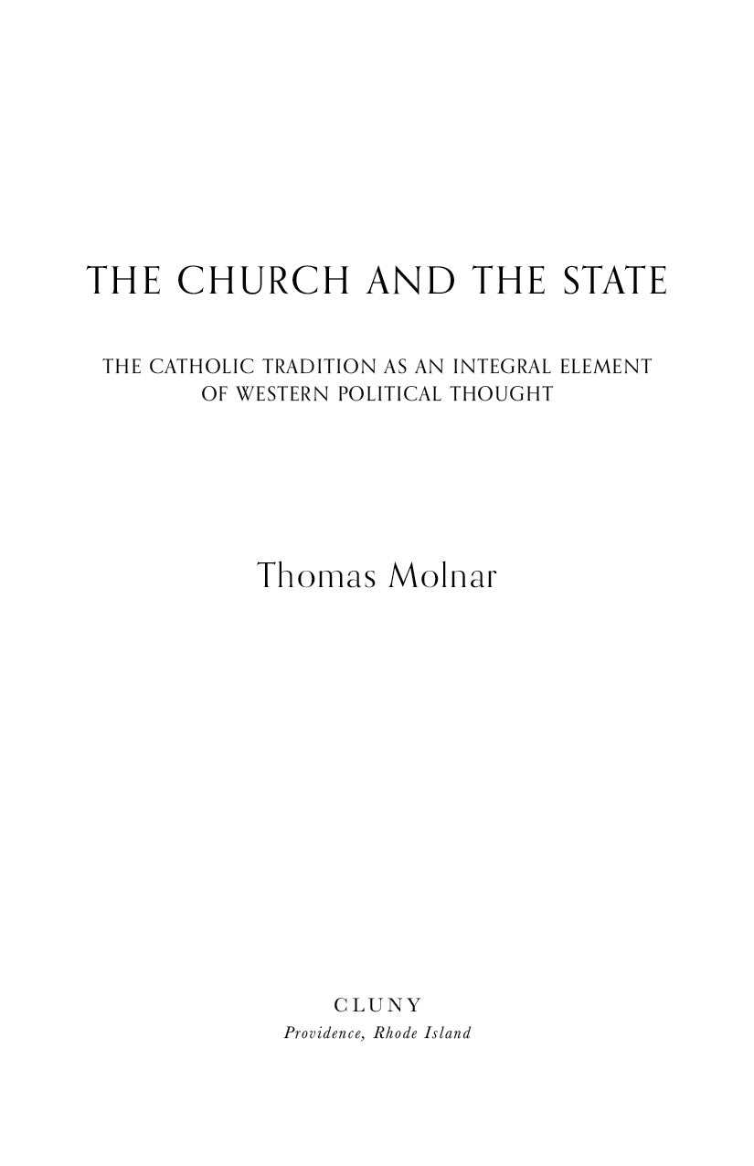Book cover with title text, Thomas Molnar name, and Cluny publisher