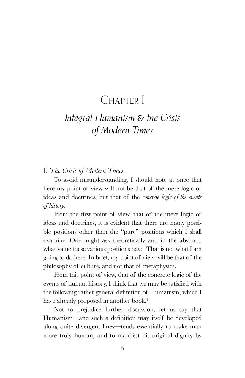 Chapter I page titled "Integral Humanism ... of Modern Times" from the book