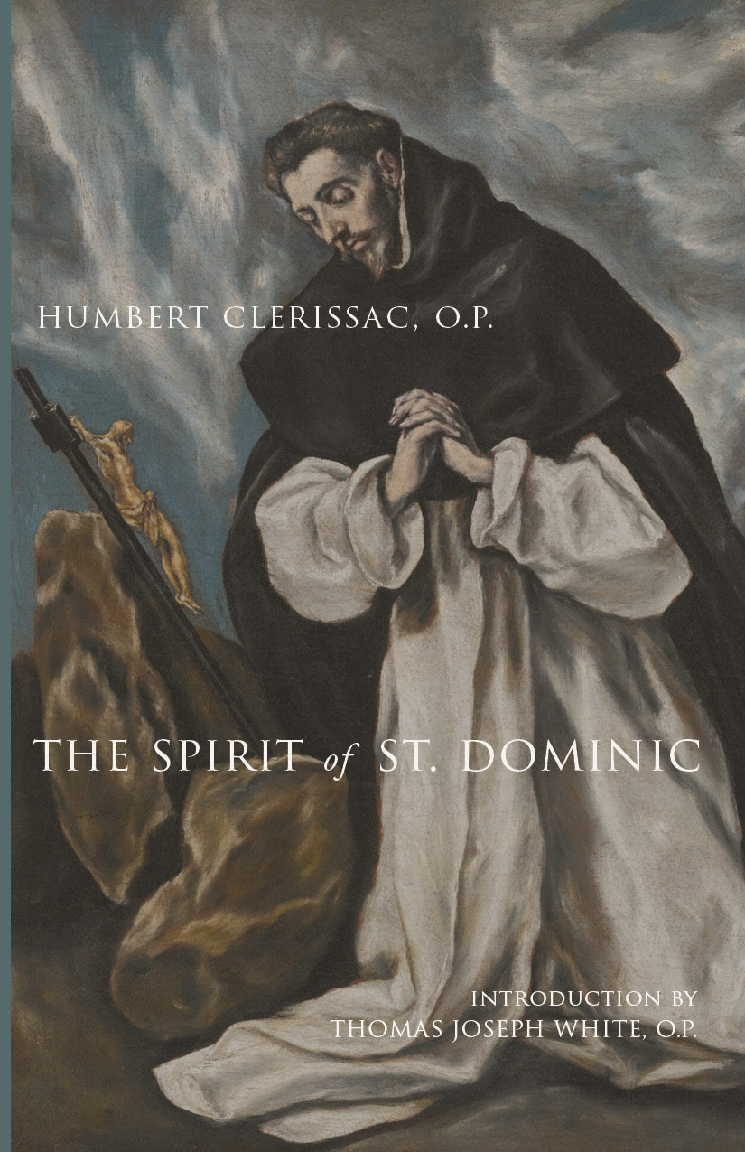 Book cover with painting of St. Dominic holding a book, title and author