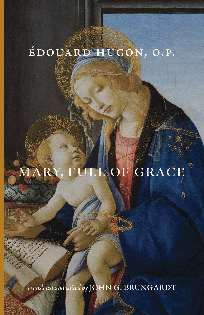 Religious book cover illustration of Mary holding the baby Jesus in blue robe.