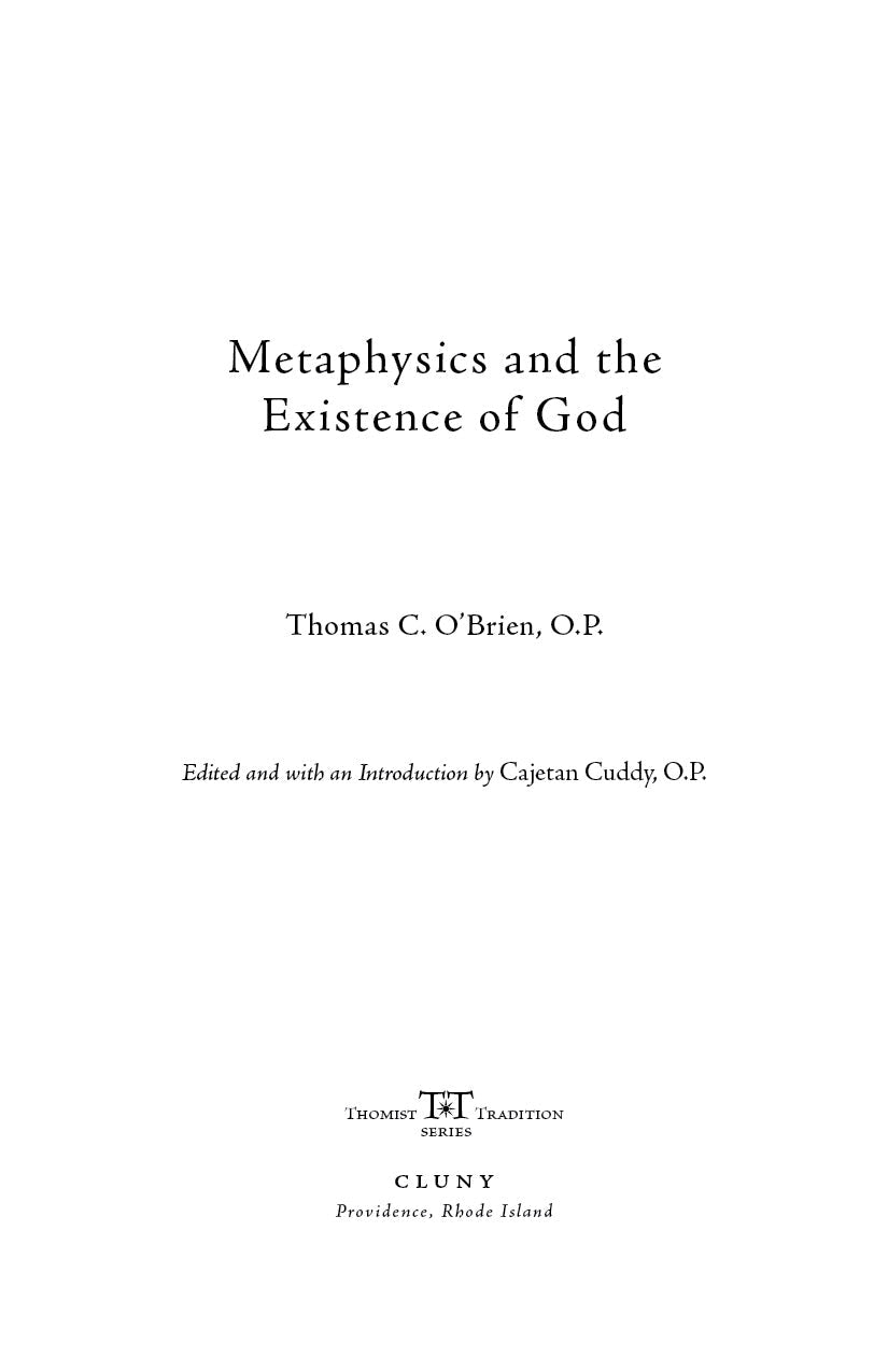 Book title page: Metaphysics and the Existence of God by Thomas C. O'Brien, O.P.