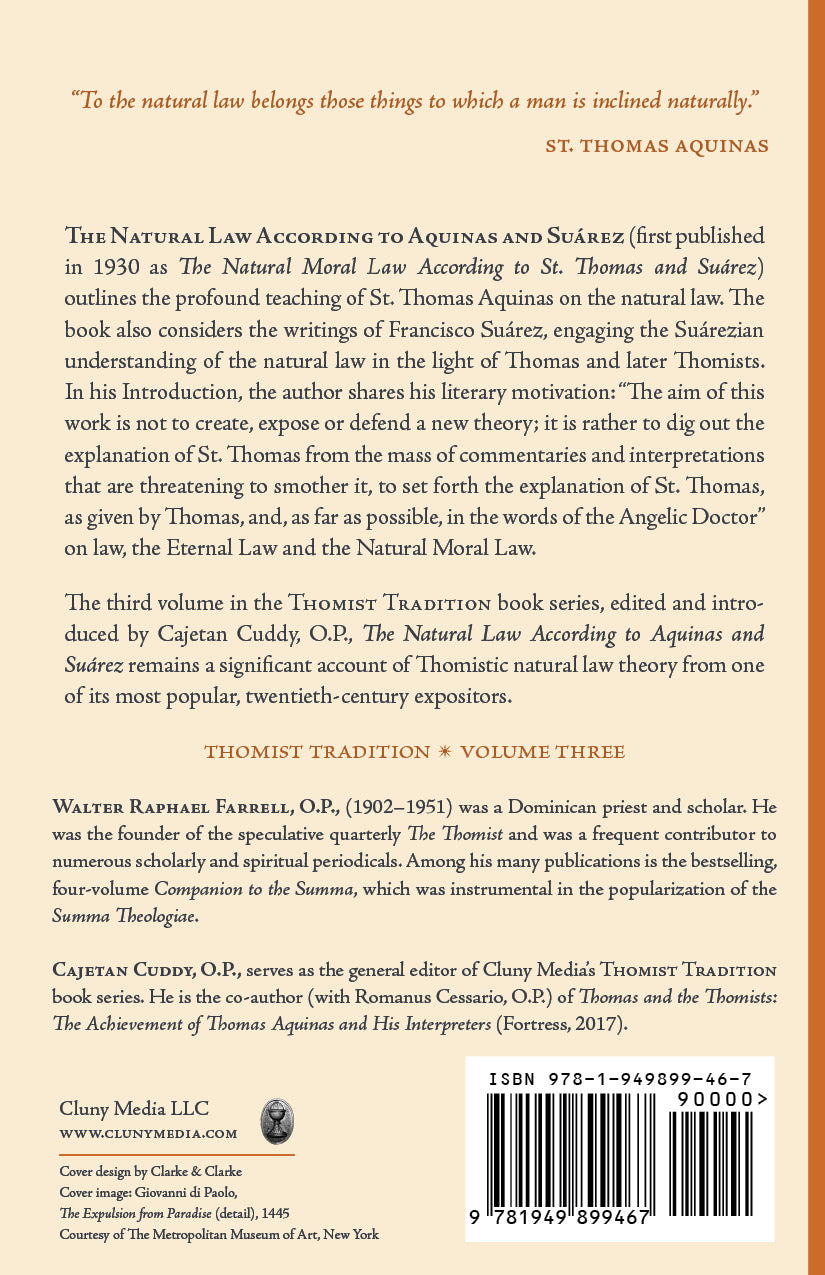 Book back cover with barcode and ISBN; Walter Farrell, O.P. author info