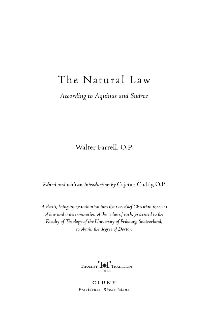 Book title page: The Natural Law according to Aquinas and Suárez, Walter Farrell