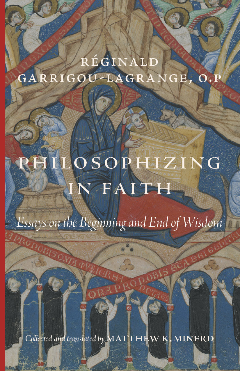 Book cover with "Philosophizing in Faith" title over religious mosaic