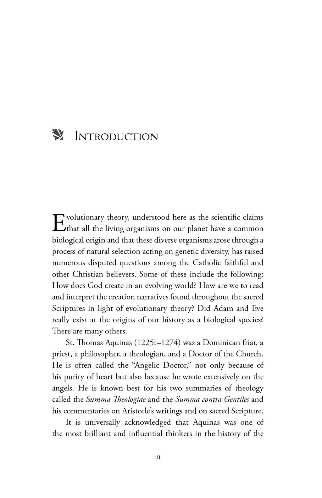 Thomistic Evolution interior page with Introduction heading and paragraph text