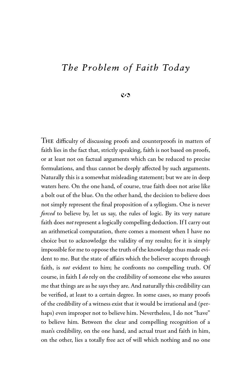 Book page headed 'The Problem of Faith Today' with paragraphs of philosophical text