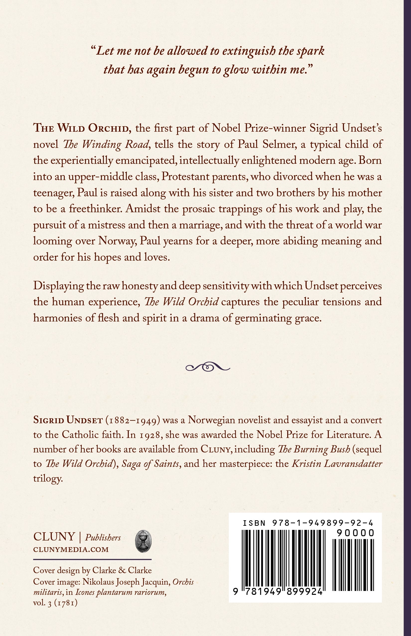 Back cover of the novel with summary text and barcode