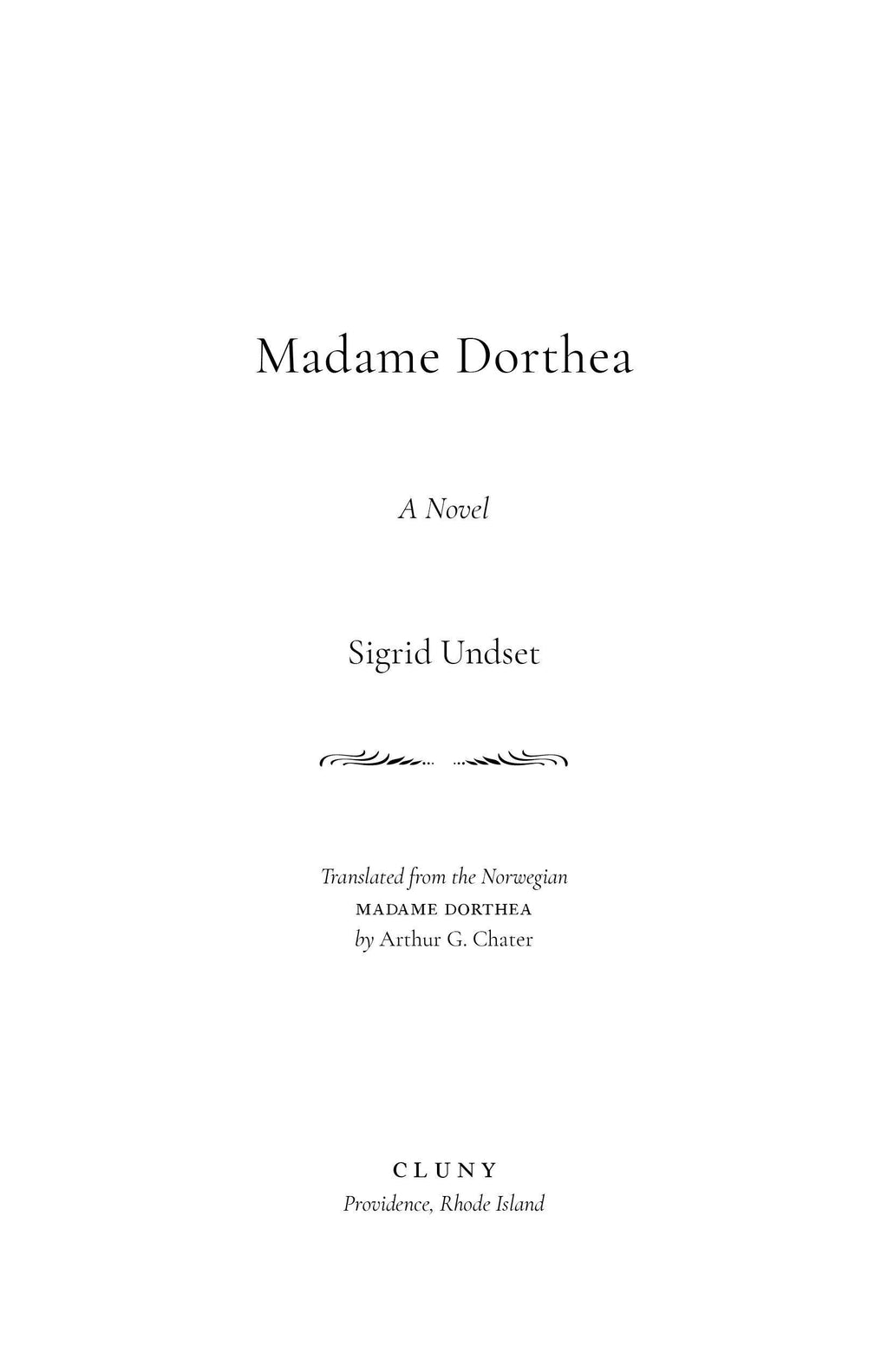 Madame Dorthea title page with Sigrid Undset and Cluny Publisher info