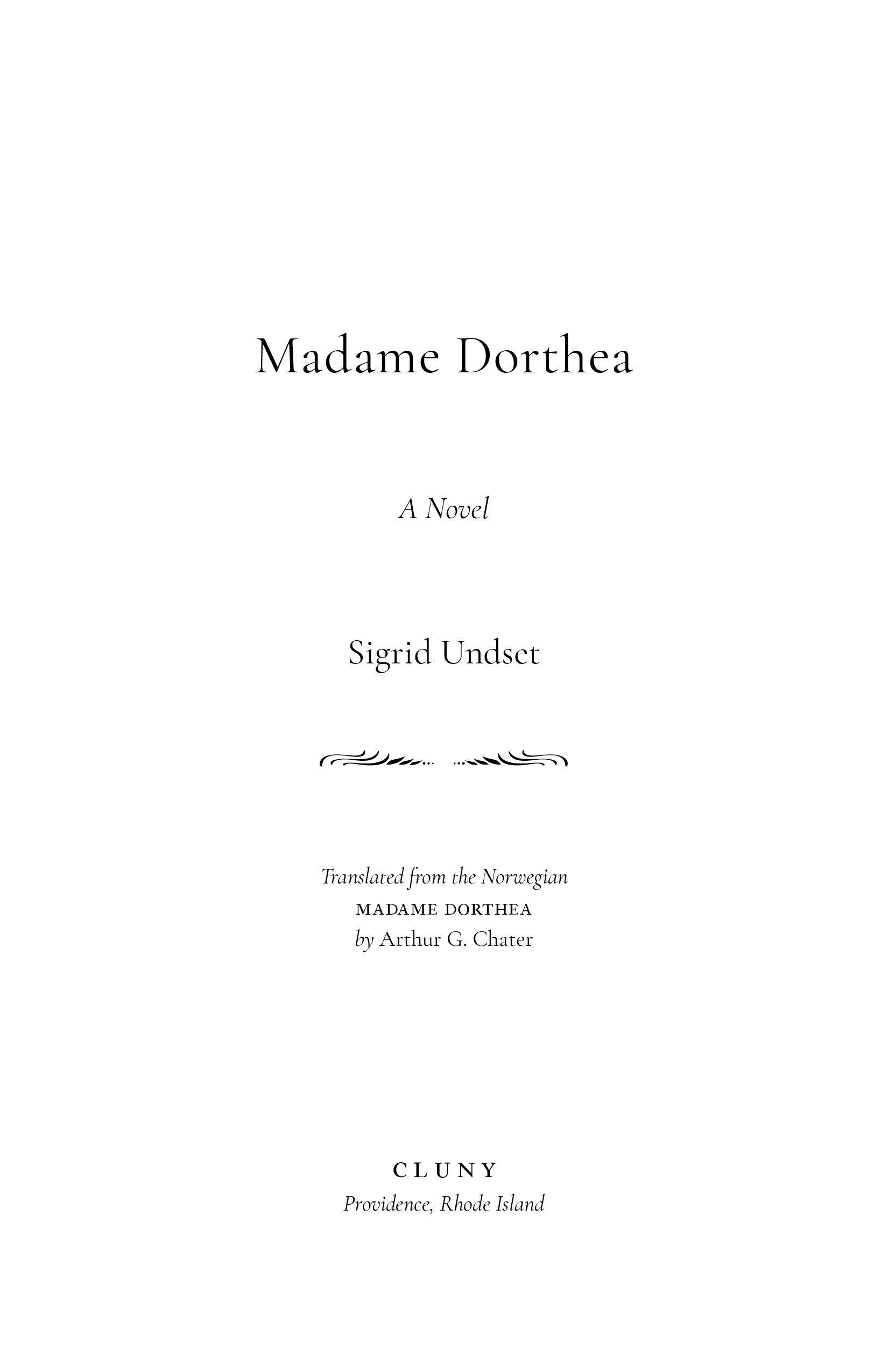 Madame Dorthea title page with Sigrid Undset and Cluny Publisher info