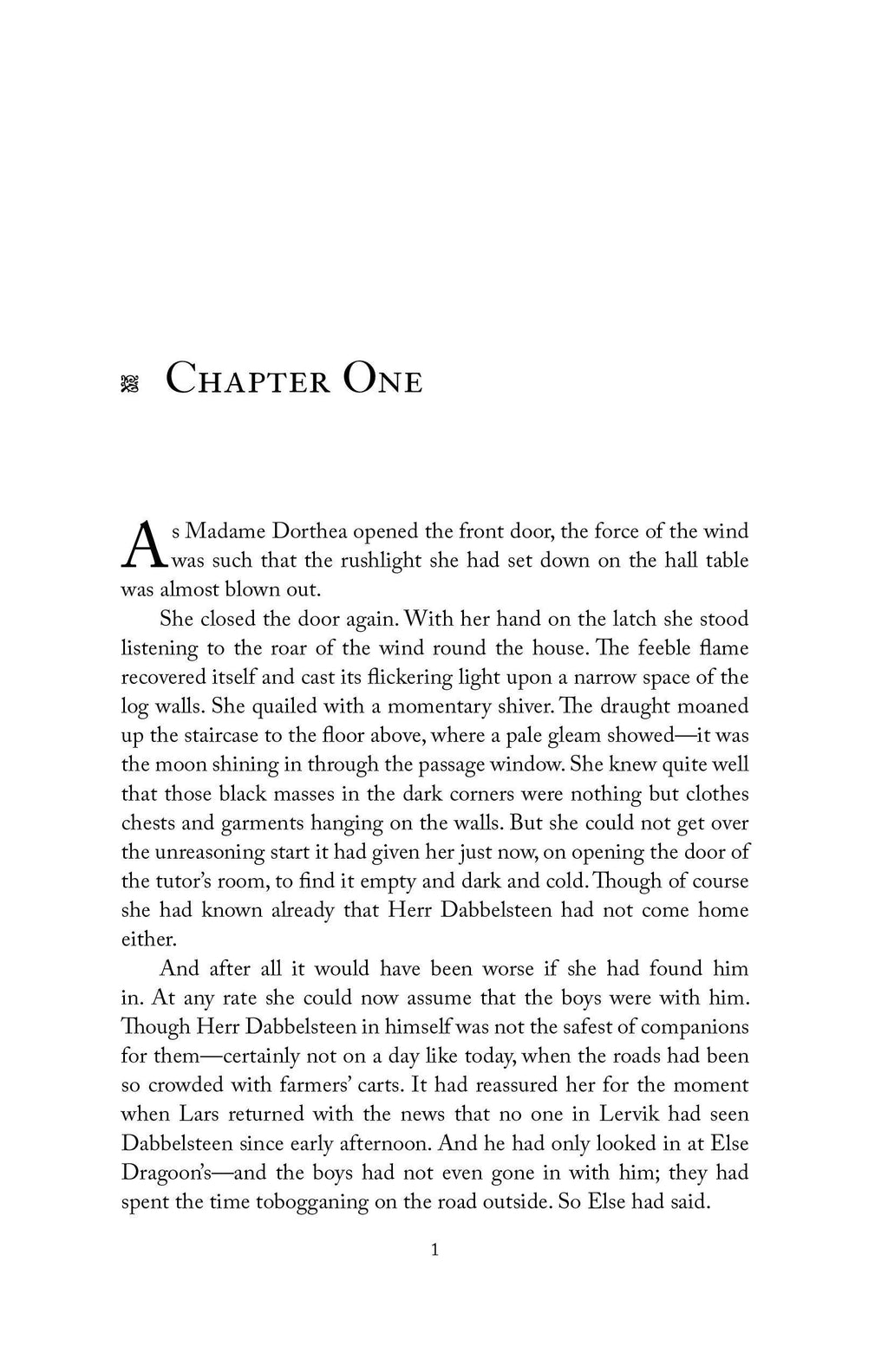 Madame Dorthea novel Chapter One page with dense body text