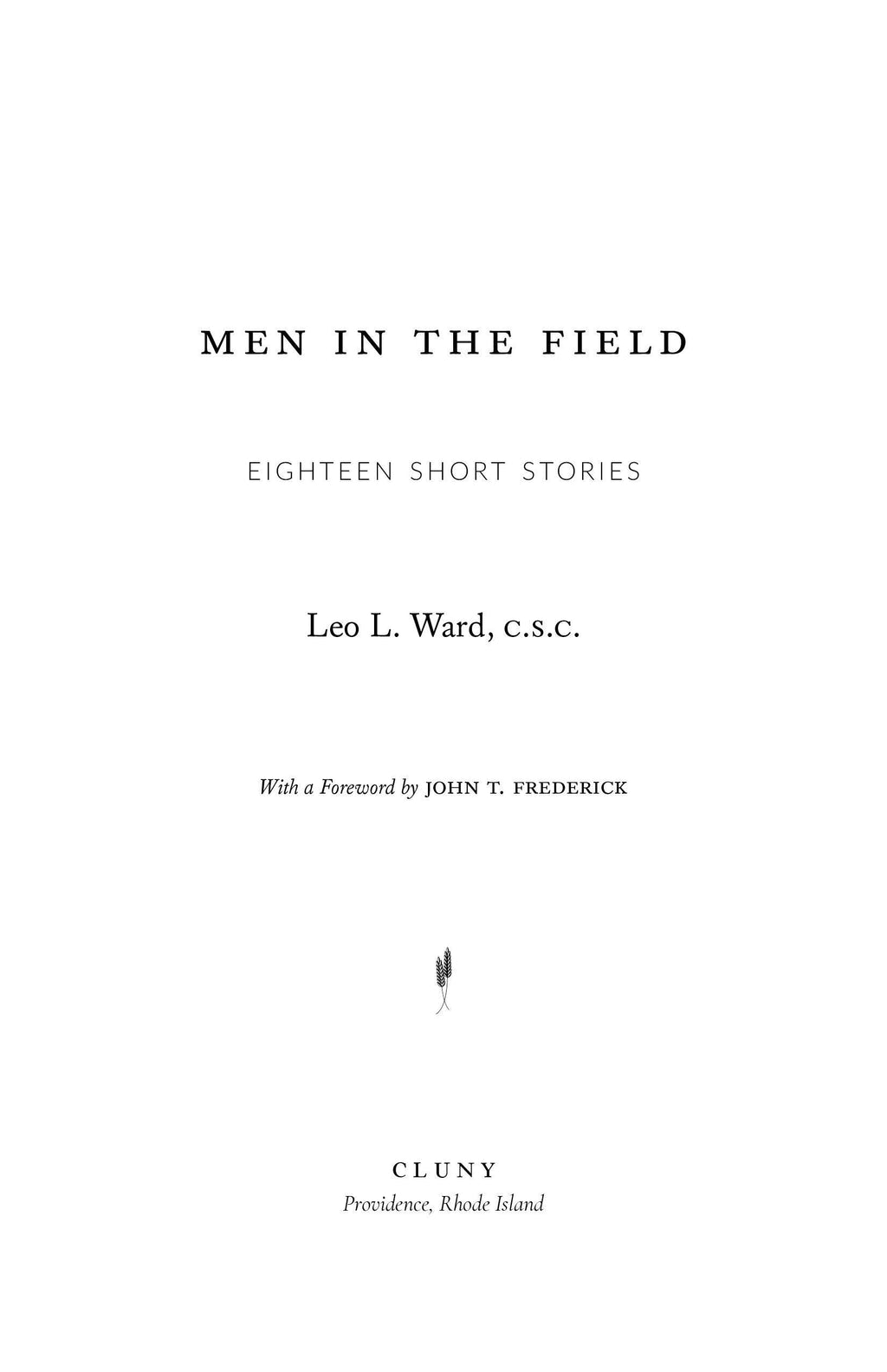 Book title page with 'Men in the Field', Eighteen Short Stories, Leo L. Ward