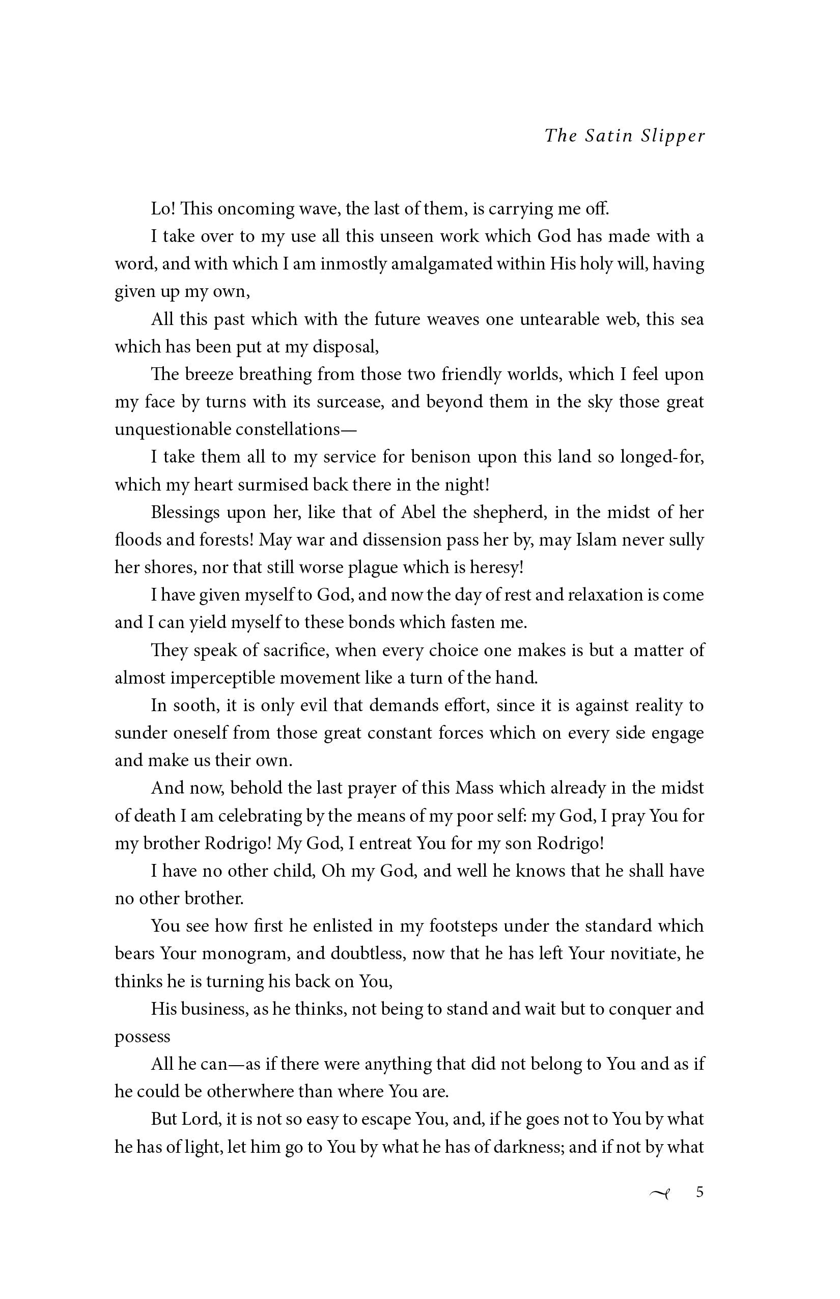 Interior page of The Satin Slipper with printed paragraphs and section text
