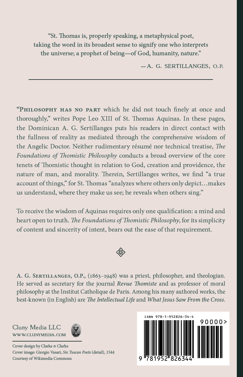 Book back cover with quotes, author A. G. Sertillanges, and barcode