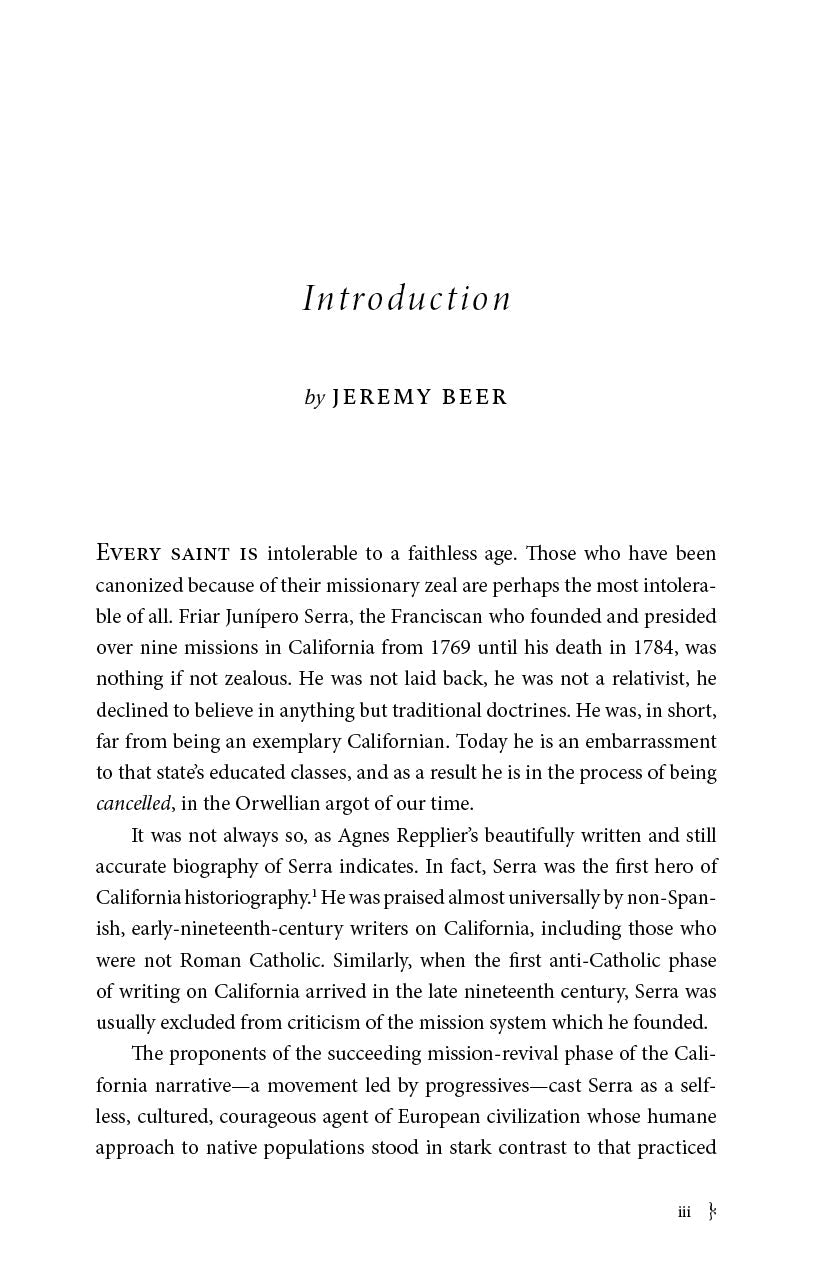 Junípero Serra introduction page with heading 'Introduction' by Jeremy Beer