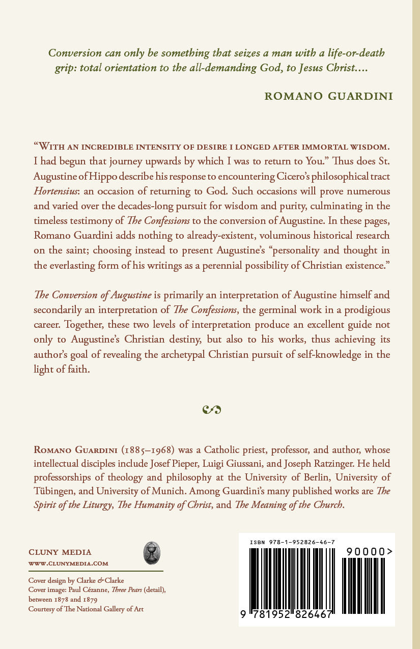 Book back cover with description text and barcode, author Romano Guardini