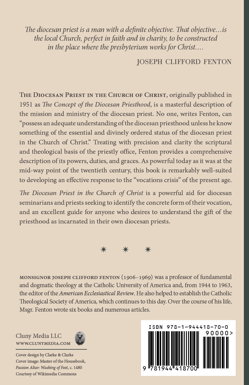 Back cover of The Diocesan Priest in the Church of Christ with synopsis and barcode