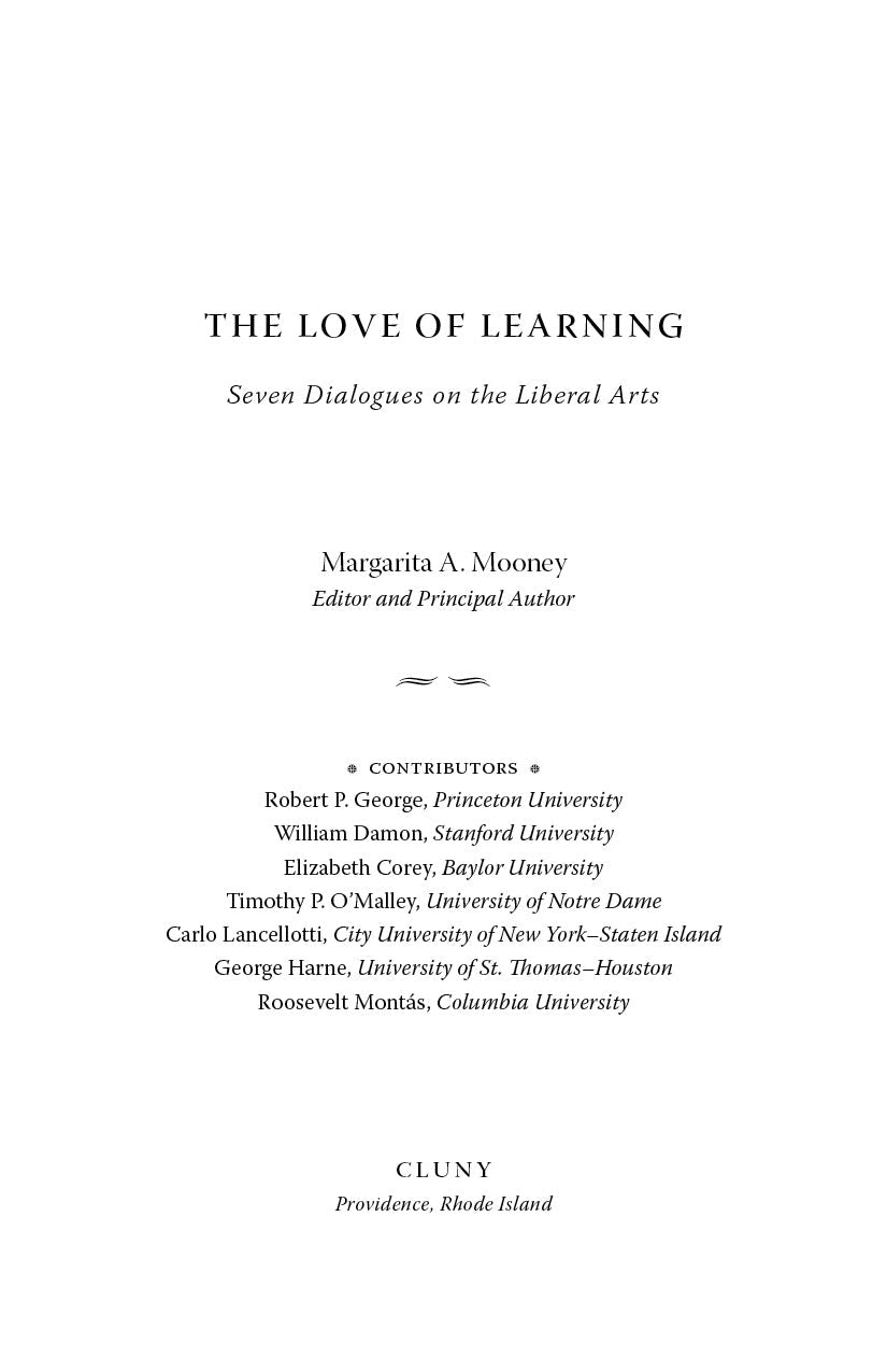 The Love of Learning book title page with contributors list