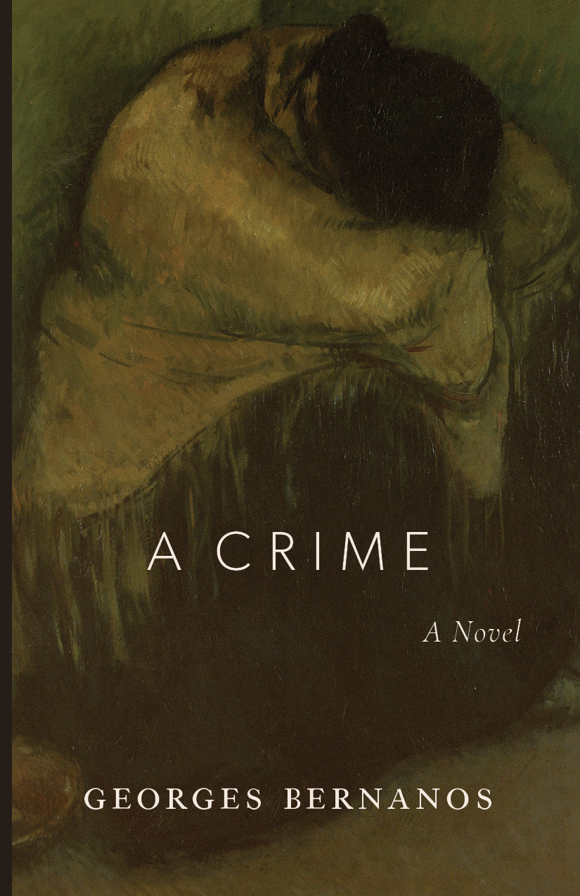 Novel book cover in dark green with title A CRIME and author Georges Bernanos