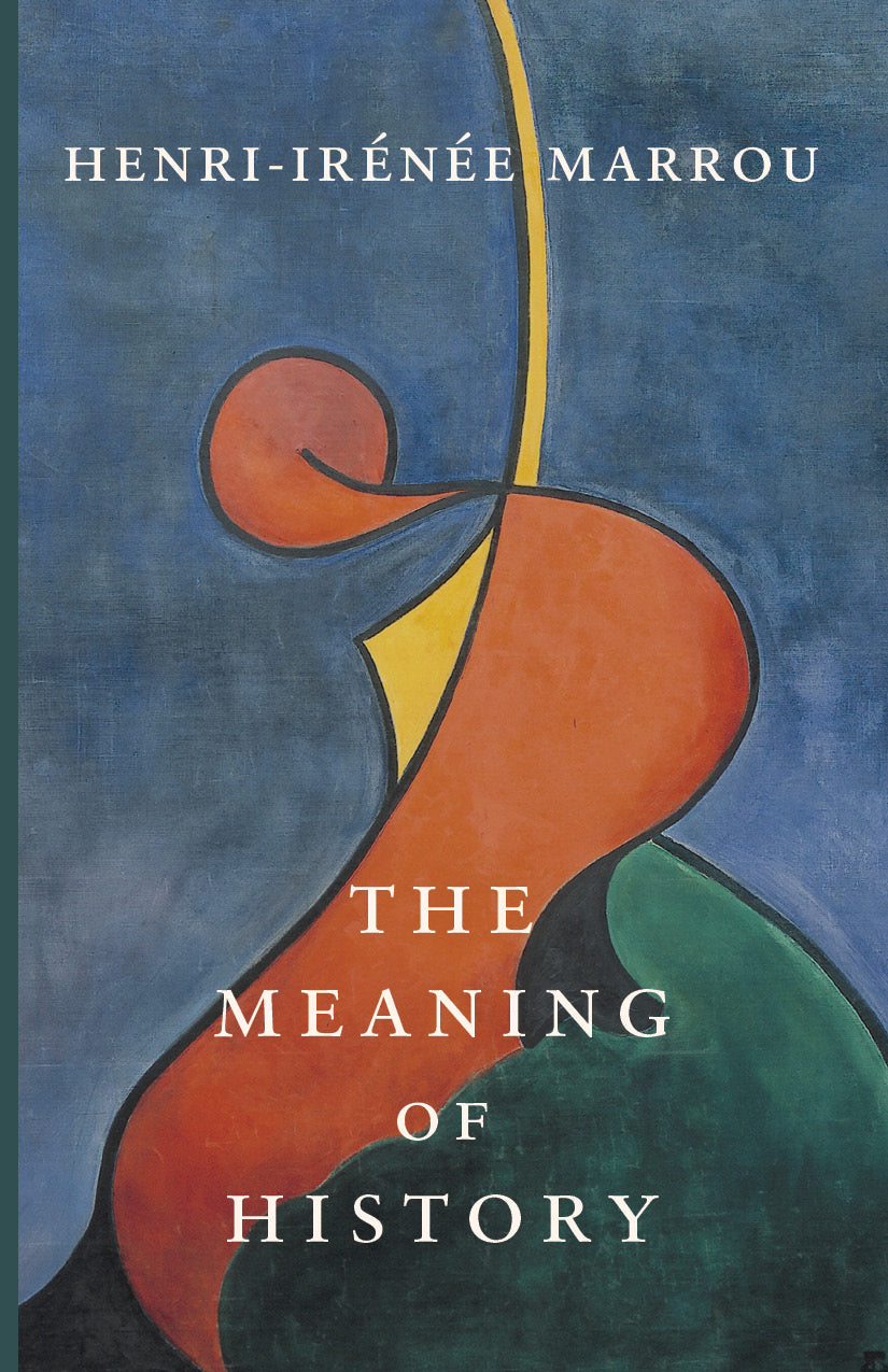 Hardcover book cover with blue abstract figures and “Meaning of History” title