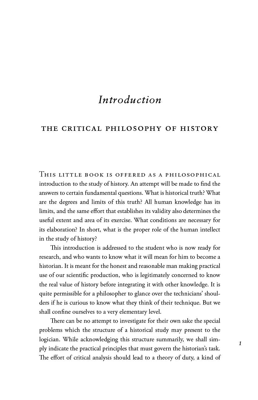 Book page with “Introduction” heading and critical philosophy of history text