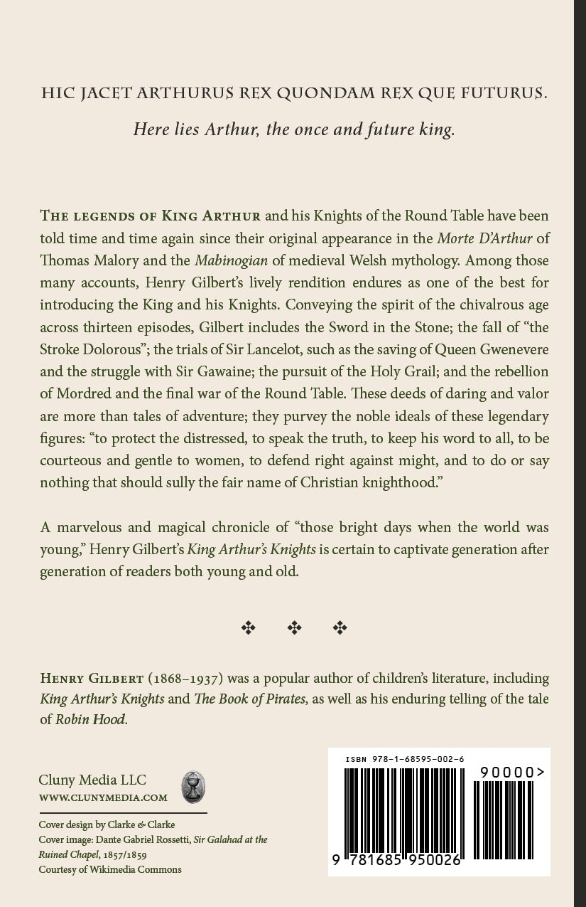 Arthurian knights book back cover with synopsis, author bio, and barcode