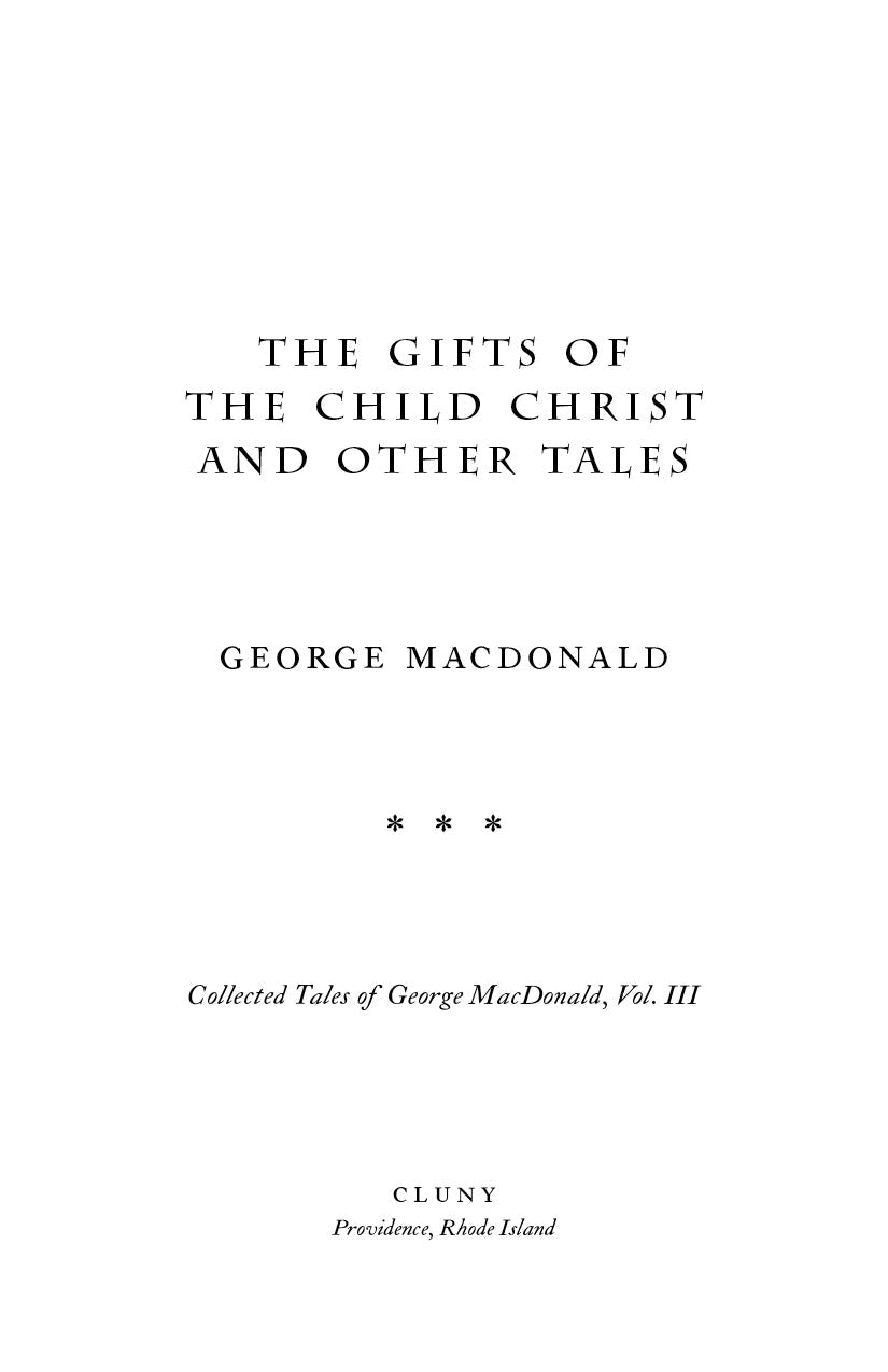 Book title page with chapter title 'Gifts of the Child Christ' and author George MacDonald.