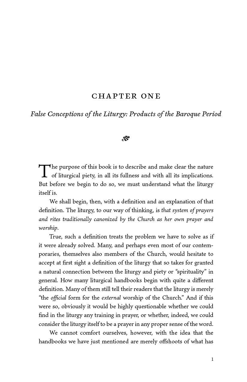 Book interior page with CHAPTER ONE heading and liturgical piety text