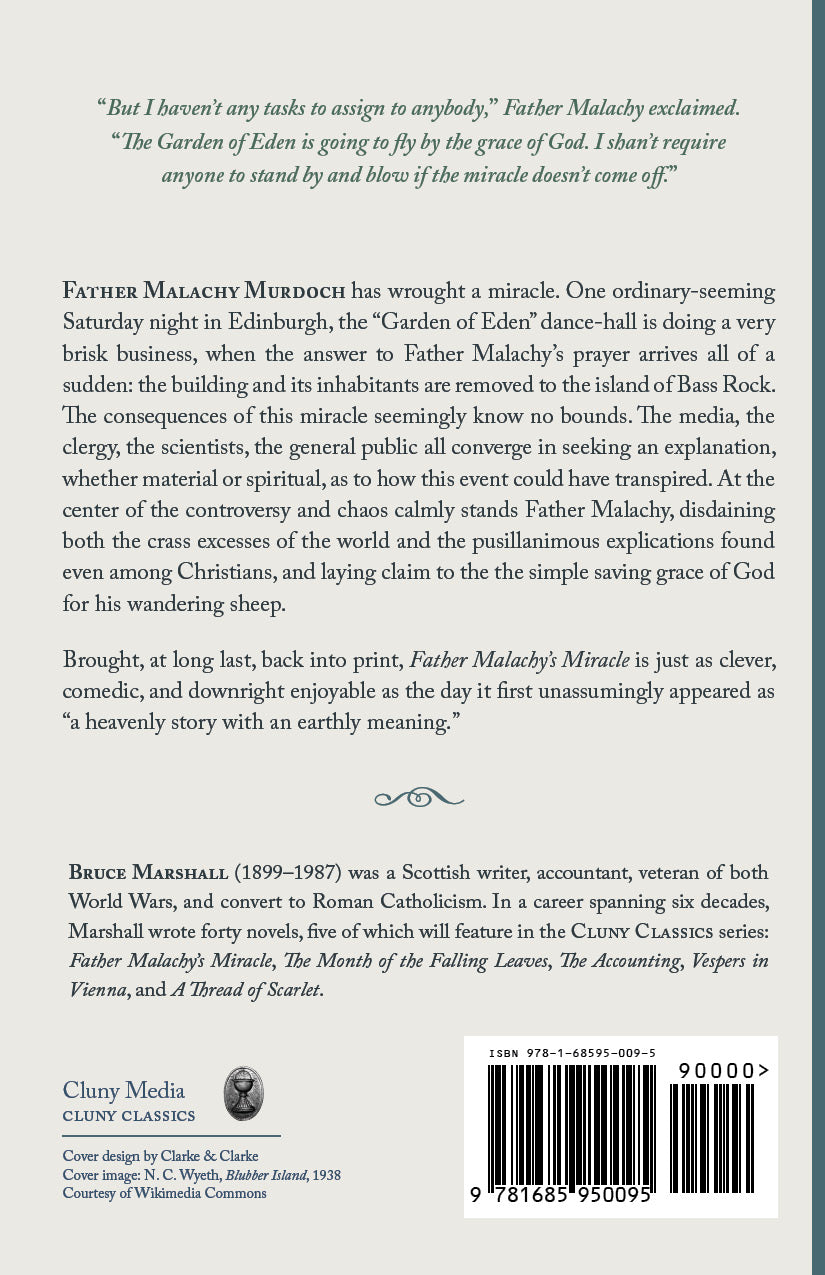 Miracle book back cover with synopsis text and barcode.