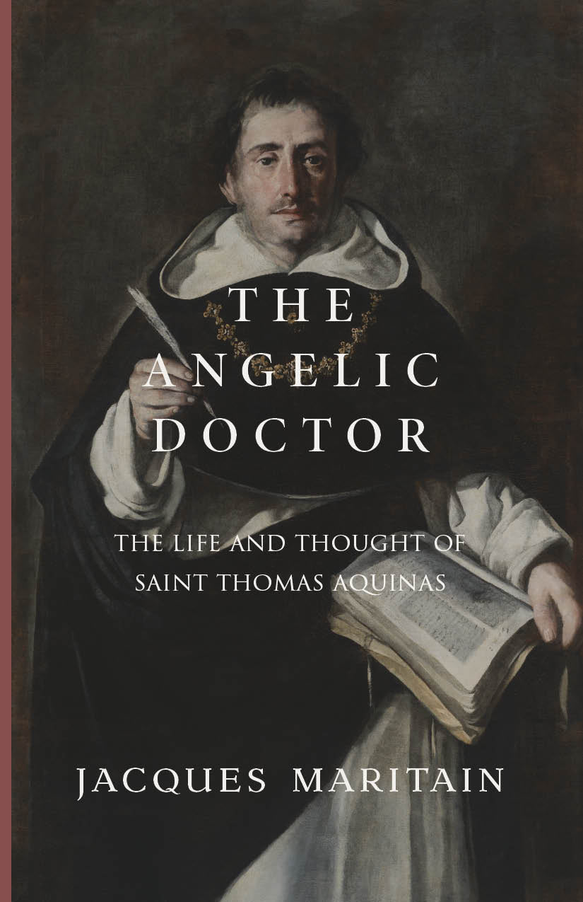 Book cover featuring “The Angelic Doctor” and “Jacques Maritain”.