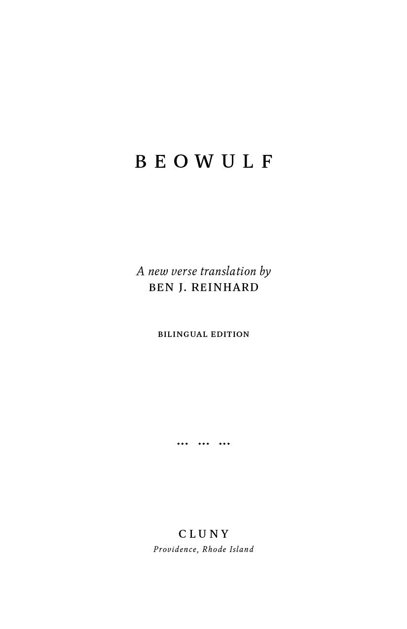 Beowulf book title page with bilingual edition and publisher name