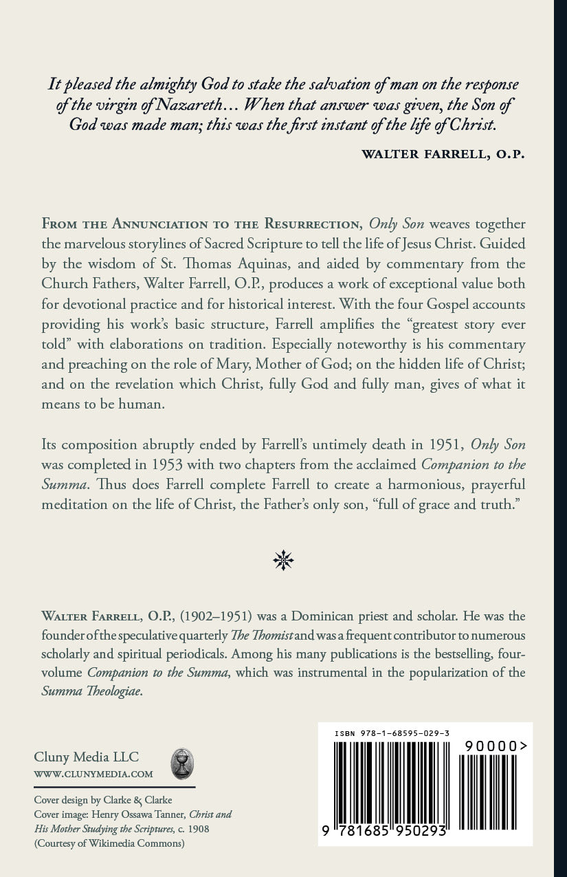 Book back cover with synopsis text and barcode, Walter Farrell, O.P.