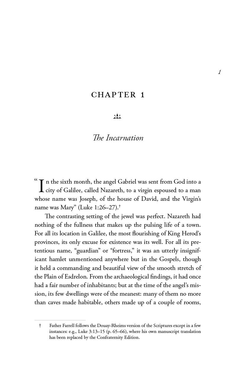 Book page showing Chapter 1, "The Incarnation," with quoted text