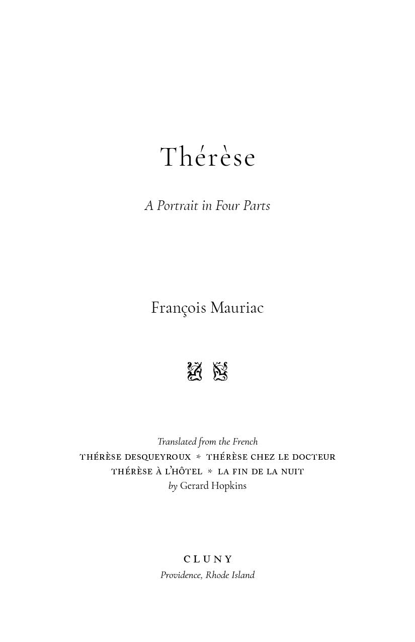Paperback title page for Thérèse, A Portrait in Four Parts, by François Mauriac