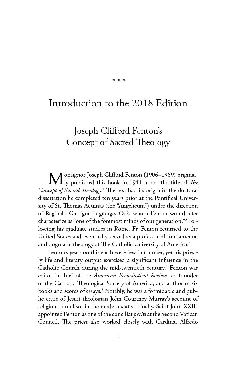 Sacred Theology book introduction page with Joseph Clifford Fenton